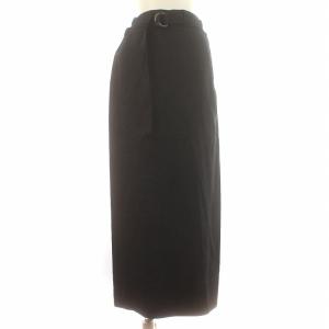 タイトスカート ロング マキシ 麻 リネン混 ベルト 36 S 紺 ネイビー