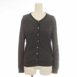 ニットカーディガン 麻 リネン クルーネック 長袖 S グレー /KL