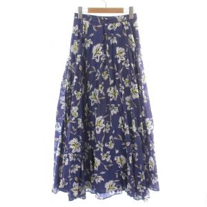 MARIHA フレアスカート ロング マキシ 花柄 総柄 36 S 青 ブルー マルチカラー