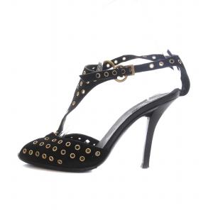 GUCCI スタッズホールサンダル ピンヒール 36.5C 23.5cm 黒 ブラック