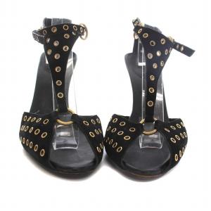 GUCCI スタッズホールサンダル ピンヒール 36.5C 23.5cm 黒 ブラック