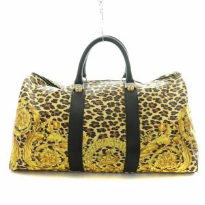 GIANNI VERSACE ボストンバッグ ハンド ヒョウ柄 レオパード 総柄 黄色 イエロー 黒 ブラック 茶 ブラウン /NW40