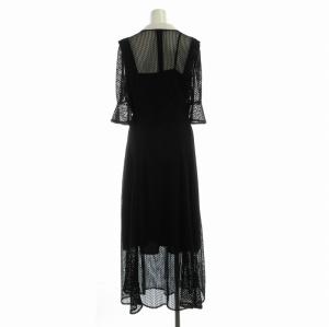 SNIDEL 22SS パイピングデザインレースワンピース マキシ ロング インナーキャミ付き メッシュ リボン 五分袖 1 M 黒 ブラック
