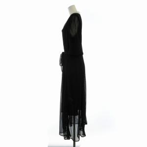 SNIDEL 22SS パイピングデザインレースワンピース マキシ ロング インナーキャミ付き メッシュ リボン 五分袖 1 M 黒 ブラック