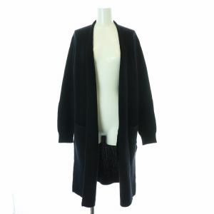 ニットカーディガン ロング 長袖 トッパー ウール カシミヤ混 S 黒 ブラック