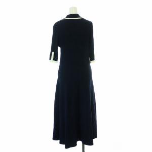 Grace Class 22AW ニットバイカラーワンピース フレア ロング マキシ 五分袖 リブニット ハーフボタン 金ボタン 36 S 紺 ネイビー
