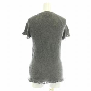 HYSTERIC GLAMOUR リブニット カットソー 半袖 Vネック プリント レース F グレー 黒 ブラック