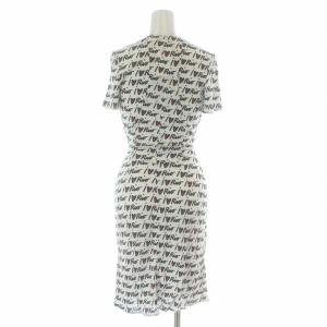 ISSA LONDON タグ付き カシュクールワンピース ひざ丈 総柄 タイト 半袖 UK6 XS 白 ホワイト 黒 ブラック
