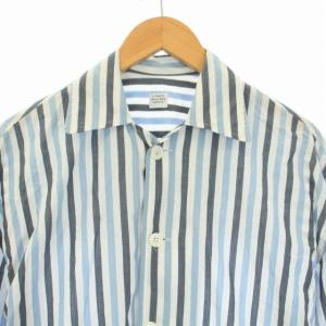 E.TAUTZ Pajama Shirt シャツ ストライプ コットン オープンカラー 長袖 S 水色 ライトブルー