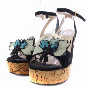 PRADA サンダル チャンキーヒール ストラップ スエード 36 23?p 黒 ブラック /BM