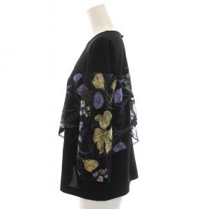 Diagram GRACE CONTINENTAL 21AW ブラウス カットソー 花柄 刺繍 レース 七分袖 36 S 黒 ブラック