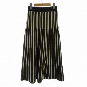 Grace Class フレアスカート マキシ ロング ニット ストライプ ラメ 36 S 黒 ブラック 白 ホワイト