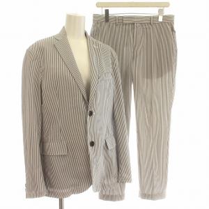 スーツ セットアップ ストライプ シアサッカー クロップド パンツ ジャケット M グレー 白