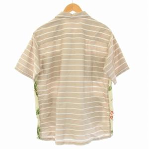 nanamica 20SS シャツ オープンカラー ボーダー 花柄 切替 半袖 ポケット S ベージュ SUGS084