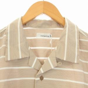 nanamica 20SS シャツ オープンカラー ボーダー 花柄 切替 半袖 ポケット S ベージュ SUGS084