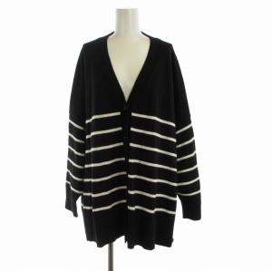 22AW アンゴラブレンドポンチョカーディガン ニット ボーダー Vネック ビックシルエット 長袖 F 黒 ブラック 白 ホワイト