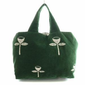 mina perhonen エンジェル angel トートバッグ ハンド コットン コーデュロイ 花柄 刺繍 裏地総柄 緑 グリーン 白 ホワイト ya9038
