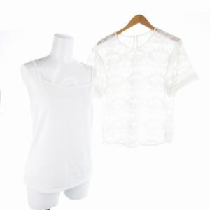 23区 23SS レースブラウス ニット プルオーバー 半袖 ペチコート付き 40 L 白 ホワイト BLWOSM0503