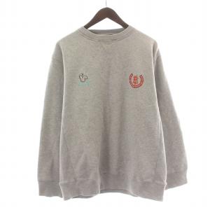 STUSSY 00’S スウェット トレーナー 長袖 クルーネック ロゴプリント 裏起毛 M グレー 白 ホワイト