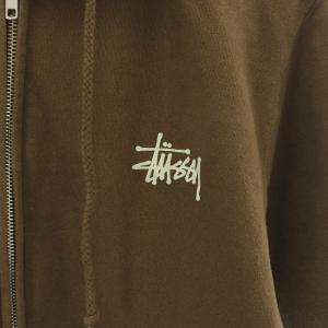 STUSSY パーカー ジャケット ジップアップ 長袖 ロゴプリント 裏起毛 S 茶 ブラウン グレー