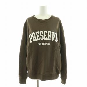 SLOW セットアップ 2点セット 上下 スウェット トレーナー フレアスカート プリント 長袖 ミモレ ロング 38 M 茶 ブラウン