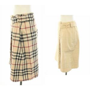 BURBERRY LONDON ラップスカート 巻きスカート ひざ丈 フレア 台形 リバーシブル ノバチェック UK8 M ベージュ