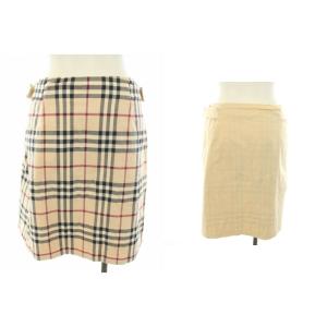 BURBERRY LONDON ラップスカート 巻きスカート ひざ丈 フレア 台形 リバーシブル ノバチェック UK8 M ベージュ