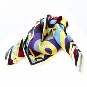 Emilio Pucci スカーフ ポケットチーフ 総柄 シルク 紫 パープル 黄 イエロー 青 ブルー