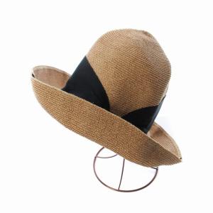 麦わら帽子 ハット リボン 茶 ブラウン 黒 ブラック /EE