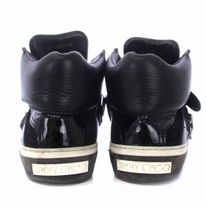 JIMMY CHOO ベロクロ スニーカー シューズ ハイカット レザー 42 27?p 黒 ブラック