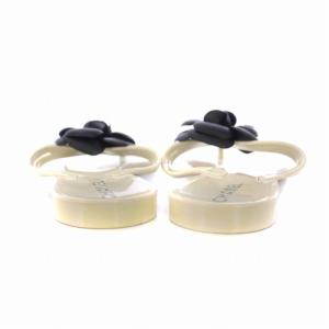 CHANEL カメリア ビーチサンダル ココマーク ラバー 37 24?p 白 ホワイト 黒 ブラック