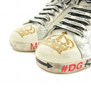 DOLCE&GABBANA ロイヤルズ ミレニアルズ ROYALS Millennials スニーカー シューズ レザー 総柄 7 26.0cm 白 ホワイト
