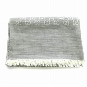 GUCCI GG柄 マフラー ストール フリンジ ジャガード 絹 シルク混 グレー