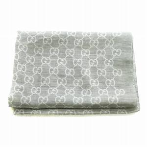 GUCCI GG柄 マフラー ストール フリンジ ジャガード 絹 シルク混 グレー