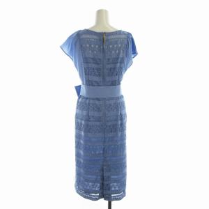 PINKY&DIANNE 22SS タイトワンピース ひざ丈 ノースリーブ 総レース 刺繍 38 M 青 ブルー /RO