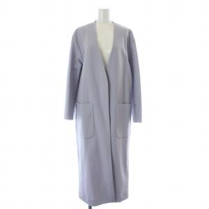 ノーカラーコート アウター ロング丈 前開きトッパー ウール F 紫 パープル タグ付き