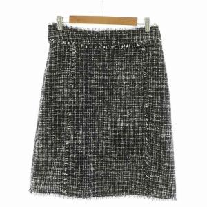 タグ付き 台形スカート ひざ丈 ツイード 2 M 黒 ブラック 白 ホワイト