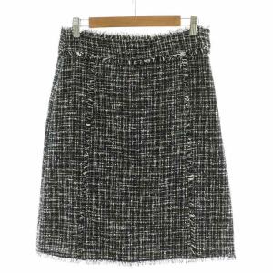 Theory タグ付き 台形スカート ひざ丈 ツイード 2 M 黒 ブラック 白 ホワイト