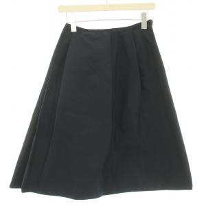 NAVY フレアスカート タック ひざ丈 34 S 紺 ネイビー /BB