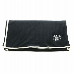 CHANEL ココマーク マフラー ストール バイカラー ニット カシミヤ 絹 シルク混 黒 白 