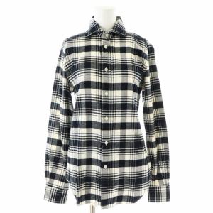 タグ付き CUSTOM FIT ネルシャツ ブラウス チェック 長袖 S 黒 ブラック