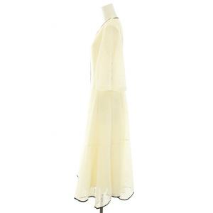 CELFORD 24SS タイルレースパイピングワンピース ロング Vネック 五分袖 レース タグ付き 38 M 白 ホワイト 黒 ブラック