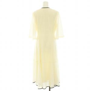 CELFORD 24SS タイルレースパイピングワンピース ロング Vネック 五分袖 レース タグ付き 38 M 白 ホワイト 黒 ブラック