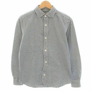 シャツ スタンダードカラー 長袖 ギンガムチェック柄 44 S 白 ホワイト 紺 ネイビー /YT