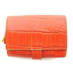 3500 二つ折り財布 ウォレット レザー クロコ型押し 赤 レッド