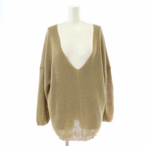 リネンクロスVネックニット カットソー 麻 長袖 F ベージュ 17080500436010 /XK