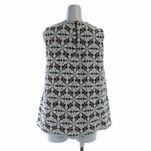 J&M DAVIDSON シャツ ブラウス ノースリーブ カットワークレース 茶 ブラウン 白 ホワイト