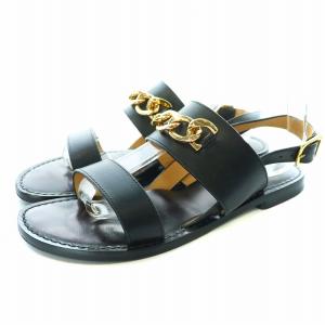 CORSO ROMA 9 チェーンサンダル ストラップ フラット レザー 38 24cm 黒 ブラック