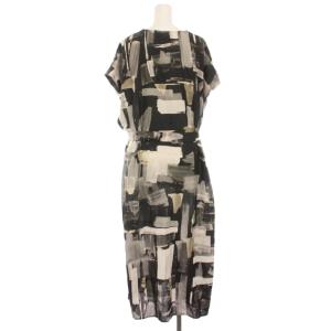 BOSCH 22SS ジョーゼットフレアスリーブワンピース ロング 総柄 38 黒 グレー 白 021-2140433