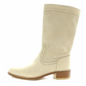 ショートブーツ レザー メッシュ ローヒール チャンキーヒール 39 24.0cm~24.5cm アイボリー